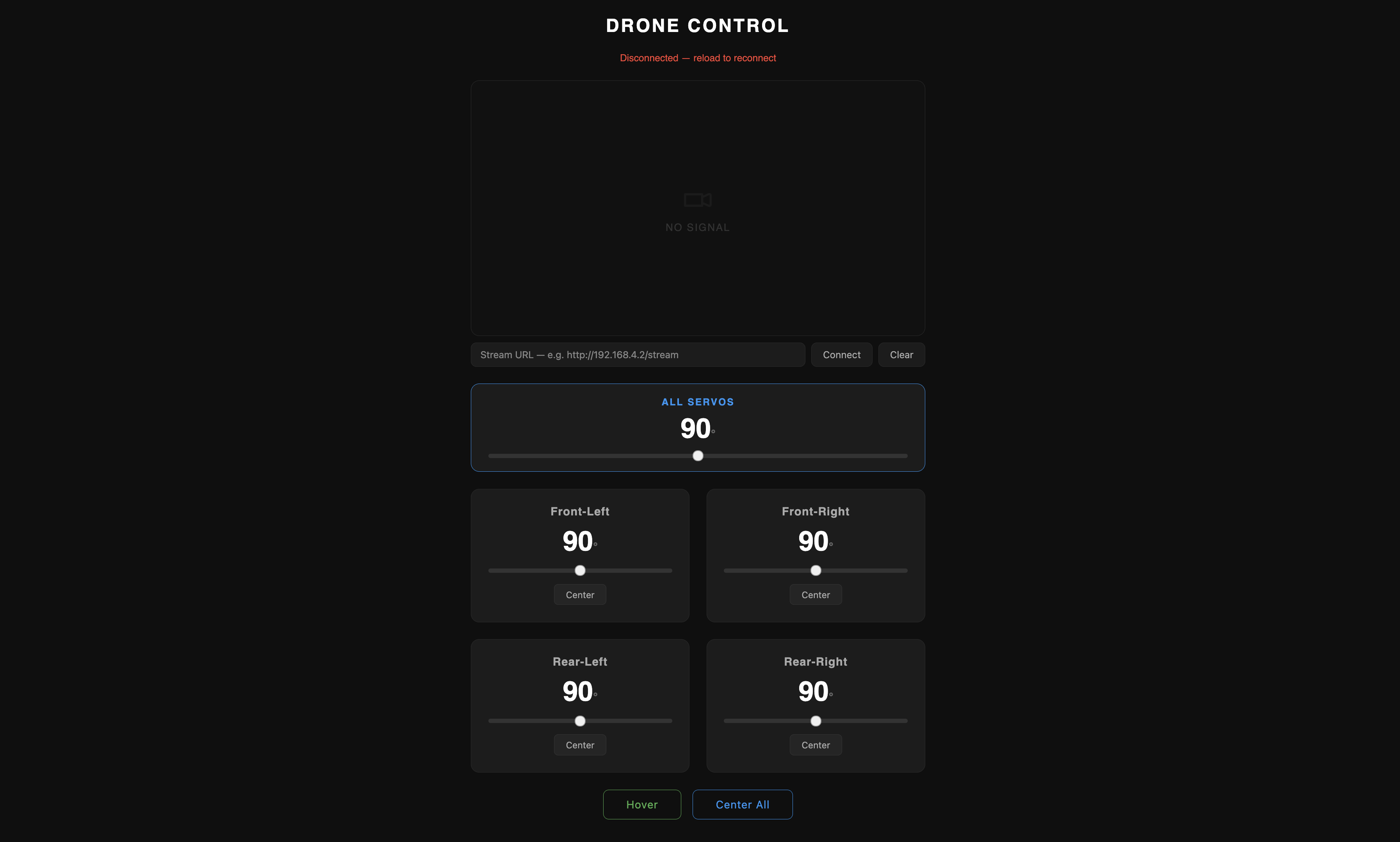 Drone control UI hosted on the ESP32
