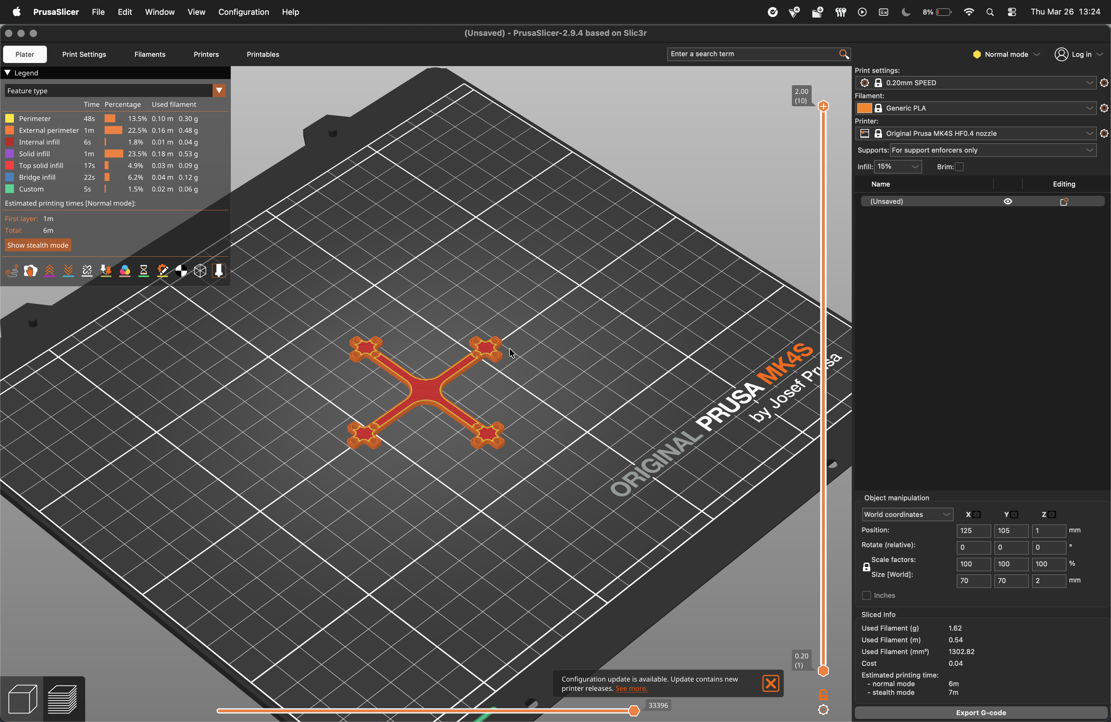 Prusa slicer — frame sliced and ready to print